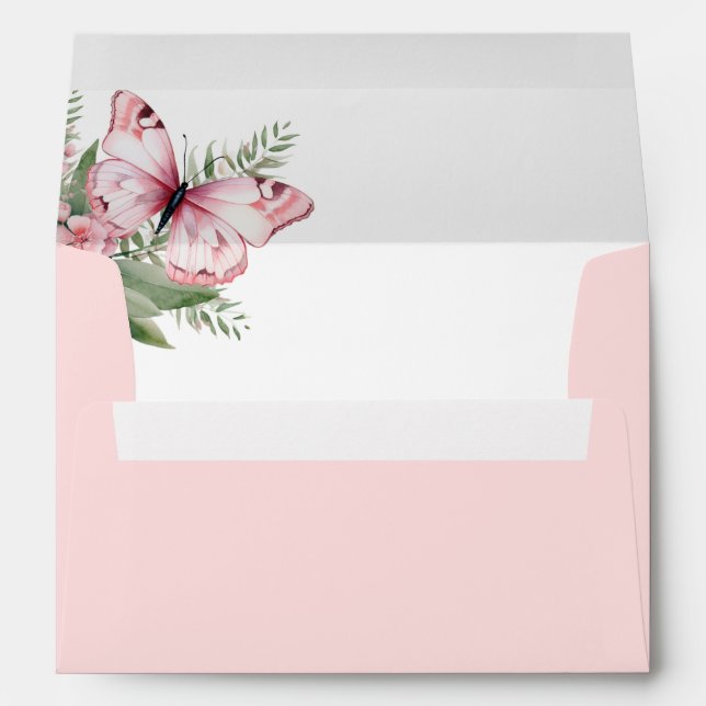 Enveloppe Aquarelle Brousse Papillon rose Fille Anniversaire (Dos (Bas))