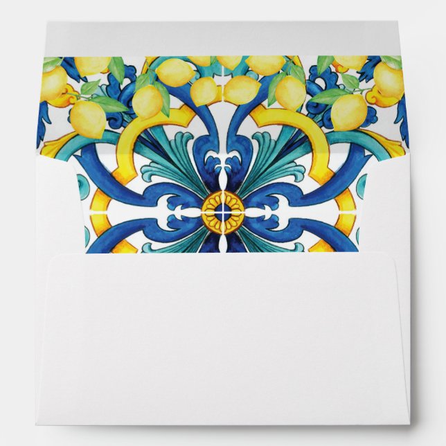 Enveloppe Aquarelle Carrelage méditerranéen Citron bleu jaun (Dos (Bas))