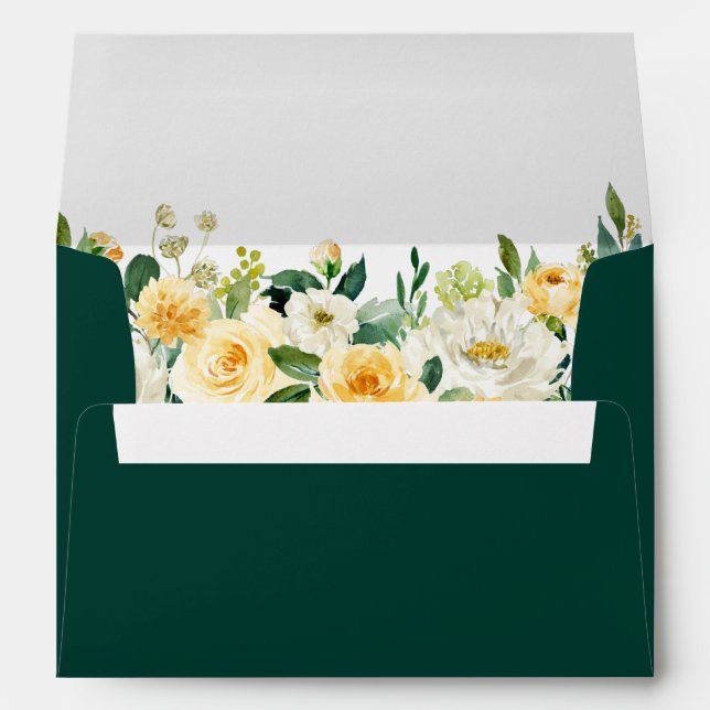 Enveloppe Aquarelle Chasseur d'or jaune Mariage floral vert (Dos (Bas))