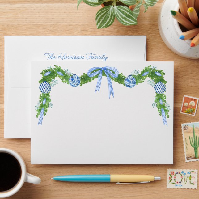 Enveloppe Aquarelle Chinoiserie Ornements Garland Noël (Desk)