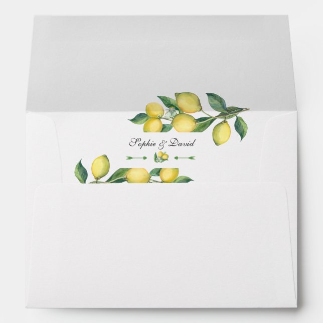 Enveloppe Aquarelle Citron Tropical Mariage (Dos (Bas))