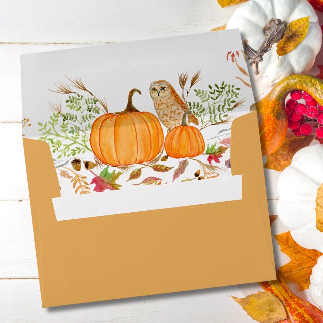 Enveloppe Aquarelle Citrouille & Chouette En Automne (Créateur téléchargé)