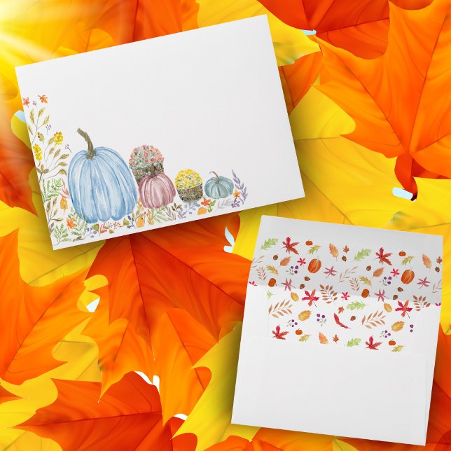 Enveloppe Aquarelle Citrouilles Pastel Avec Fleurs Et Fleurs (Embrace Autumn's Beauty: Send Warmth with Our Pastel Pumpkin Watercolor Envelope!)