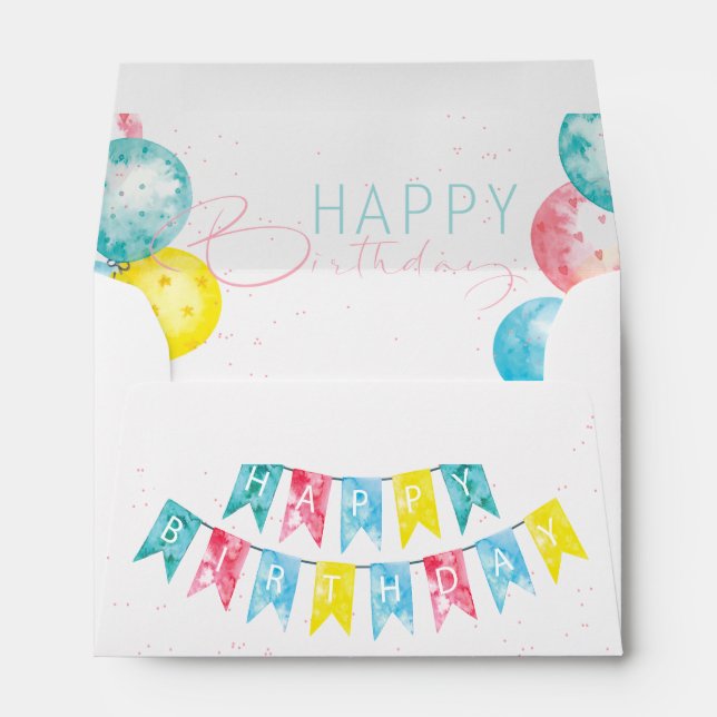 Enveloppe Aquarelle claire Joyeux Anniversaire design pastel (Dos (Bas))