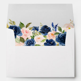 Enveloppe Aquarelle Classique Bleu Rose Floral Mariage Blanc