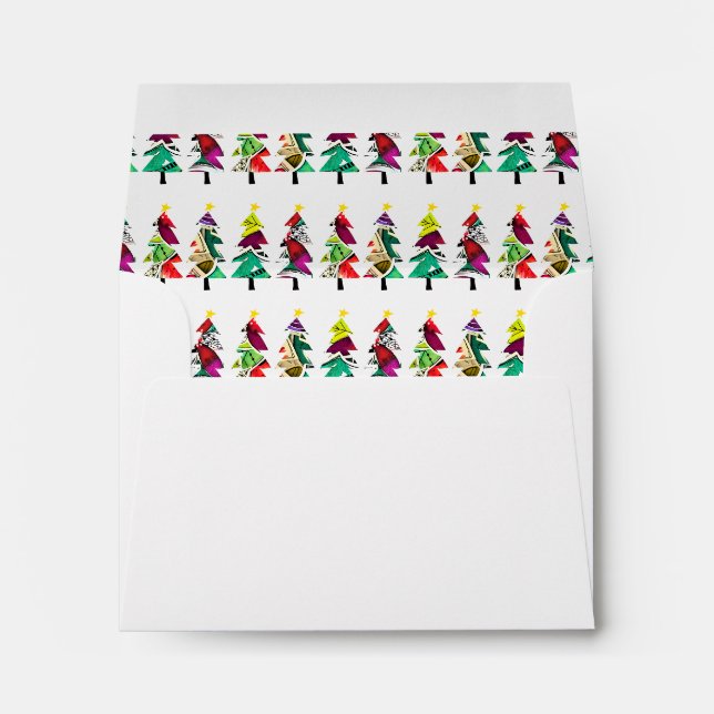Enveloppe Aquarelle colorée Arbres de Noël Joyeux vacances (Dos (Bas))