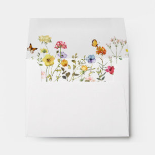 Enveloppe Aquarelle colorée Fleurs sauvages et papillons RSV