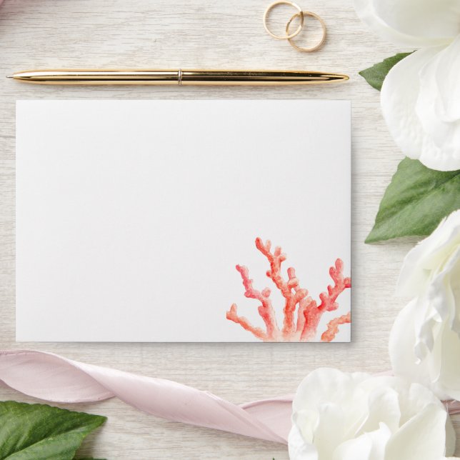 Enveloppe aquarelle corail plage côtière mariage (Wedding)