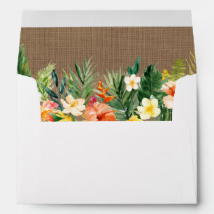 Enveloppe Aquarelle Corail Tropical Mariage Floral Burlap