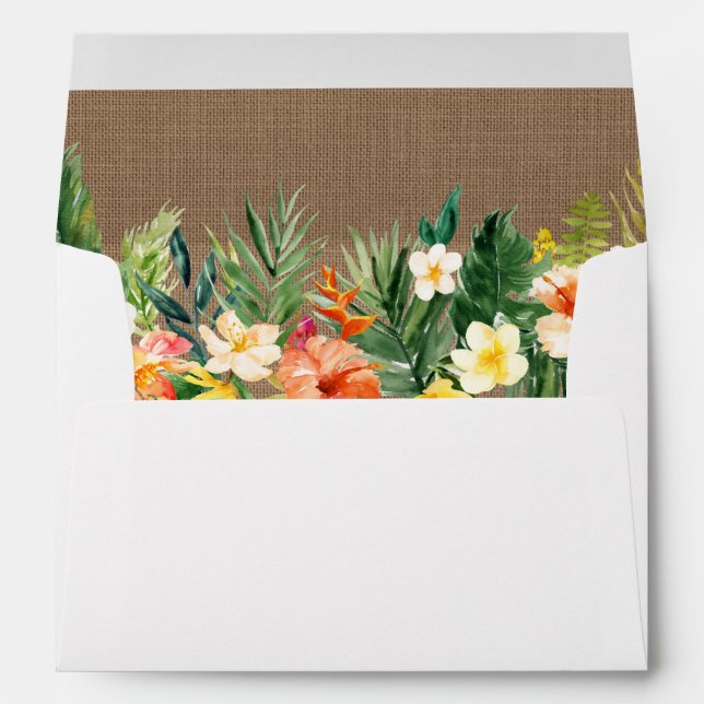 Enveloppe Aquarelle Corail Tropical Mariage Floral Burlap (Dos (Bas))