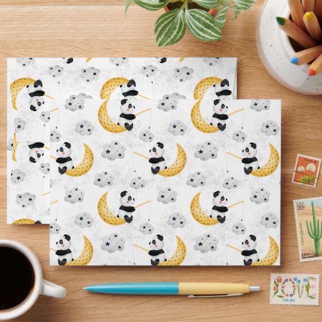 Enveloppe Aquarelle Cute Pêche Panda Motif (Desk)