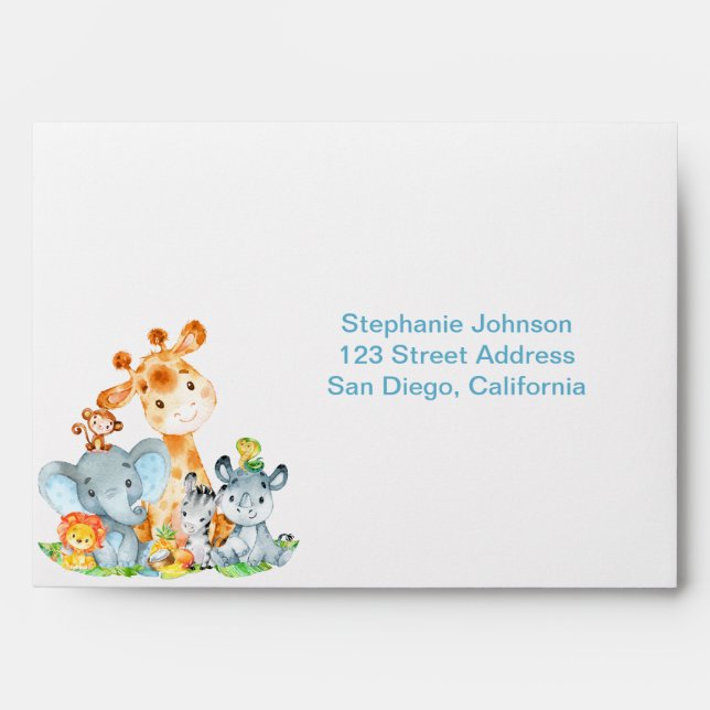 Enveloppe Aquarelle Cute Safari Jungle Animaux (Devant)