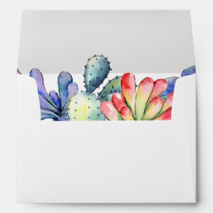 Enveloppe Aquarelle de cactus succulent mariage blanc