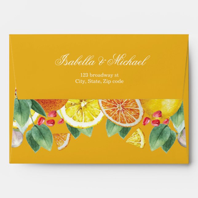 Enveloppe Aquarelle de Citrus Mariage botanique (Dos (Haut rabat))