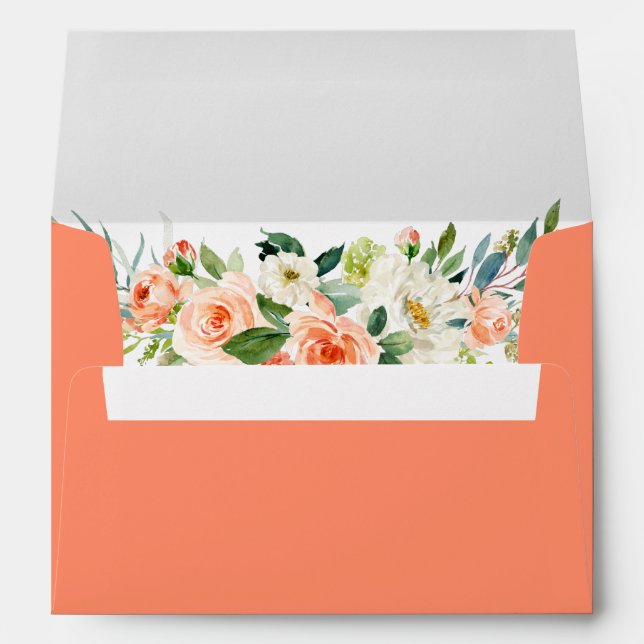 Enveloppe Aquarelle de corail Vert floral (Dos (Bas))