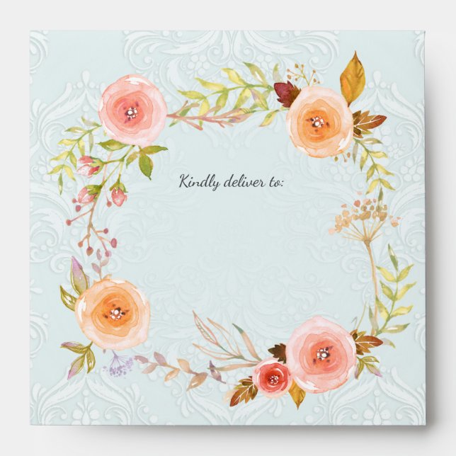 Enveloppe Aquarelle de couleur bleu Damask Baby shower de co (Devant)