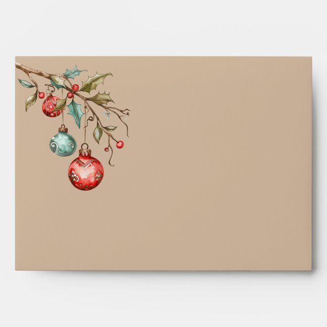 Enveloppe Aquarelle de Noël Ornements Beige (Devant)