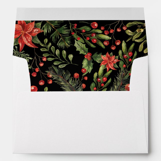 Enveloppe Aquarelle de Noël Vert floral (Dos (Bas))