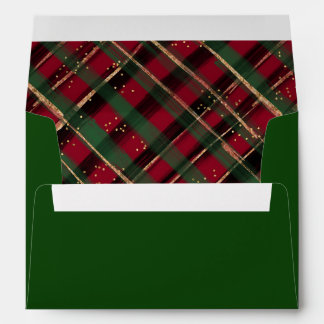 Enveloppe Aquarelle de vacances Plaid Rouge Vert Or Liné