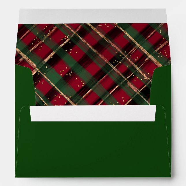 Enveloppe Aquarelle de vacances Plaid Rouge Vert Or Liné (Dos (Bas))