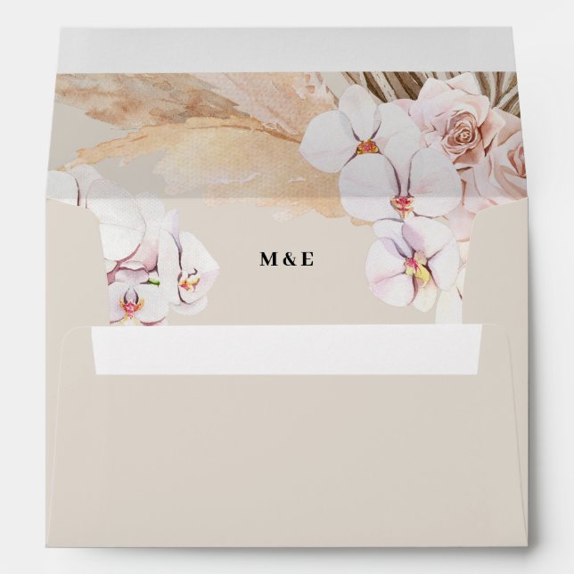 Enveloppe Aquarelle d'orchidée tropicale pampas herbe (Dos (Bas))