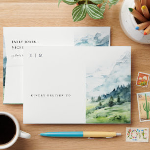 Enveloppe Aquarelle douce Adresse paysagère de la montagne d