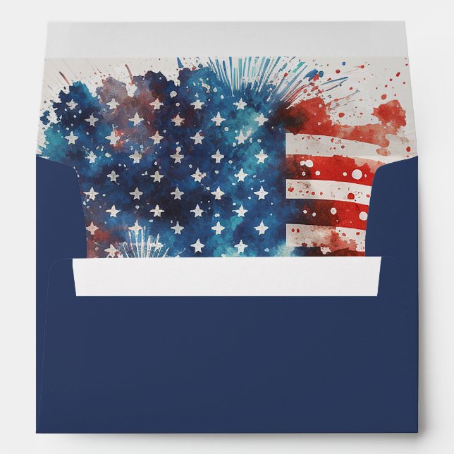 Enveloppe Aquarelle drapeau américain 4 juillet patriotique (Dos (Bas))