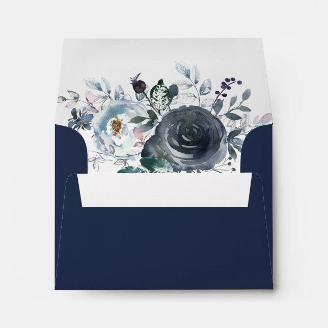 Enveloppe Aquarelle Dusty Marine Bleu Floral RSVP Mariage (Dos (Bas))