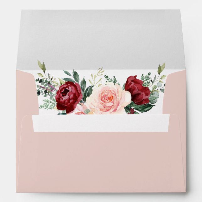 Enveloppe Aquarelle Dusty Rose Floral avec adresse de retour (Dos (Bas))