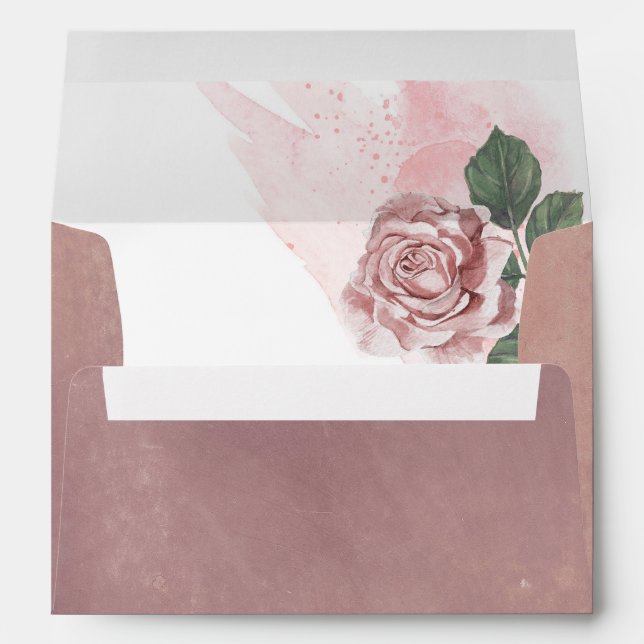 Enveloppe Aquarelle Dusty Rose romantique moderne Mariage (Dos (Bas))