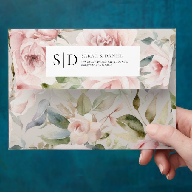 Enveloppe Aquarelle Dusty Rose rose Mariage (Hand)