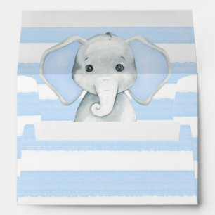 Enveloppe Aquarelle Elephant Avec Baby shower Bleu Stripes
