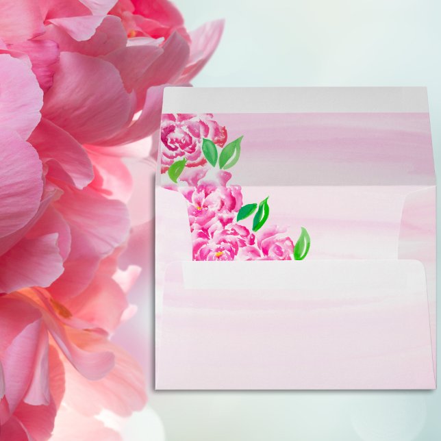 Enveloppe Aquarelle en cascade de pivoines roses (Créateur téléchargé)