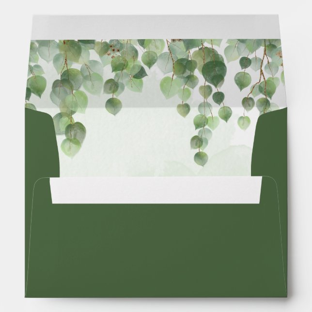 Enveloppe Aquarelle en cascade Eucalyptus Rustique vert oliv (Dos (Bas))