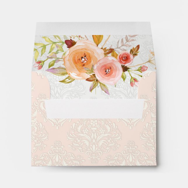 Enveloppe Aquarelle en damas transparent Mariage floral A2 R (Dos (Bas))