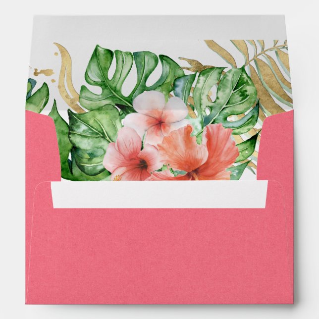 Enveloppe Aquarelle en or rose tropical Mariage (Dos (Bas))