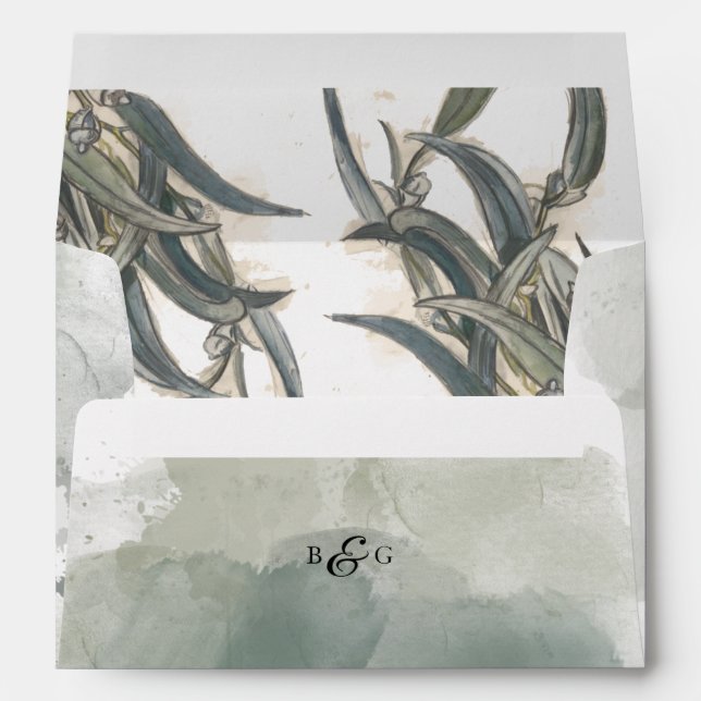 Enveloppe Aquarelle Eucalyptus 5x7 Faire-part de mariage (Dos (Bas))