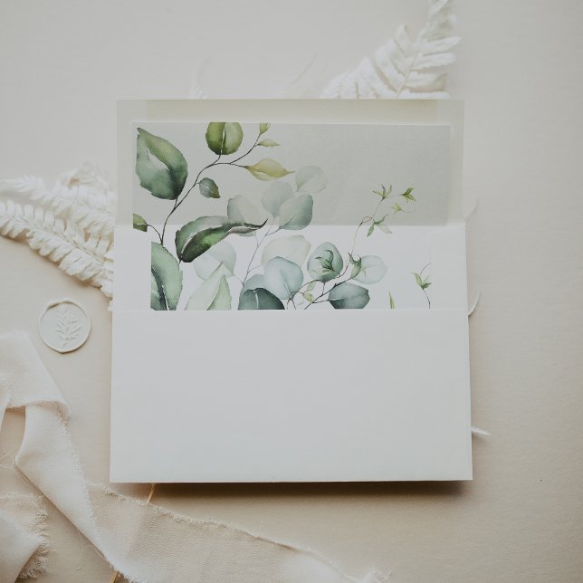 Enveloppe Aquarelle Eucalyptus Faire-part de mariage vert (Créateur téléchargé)