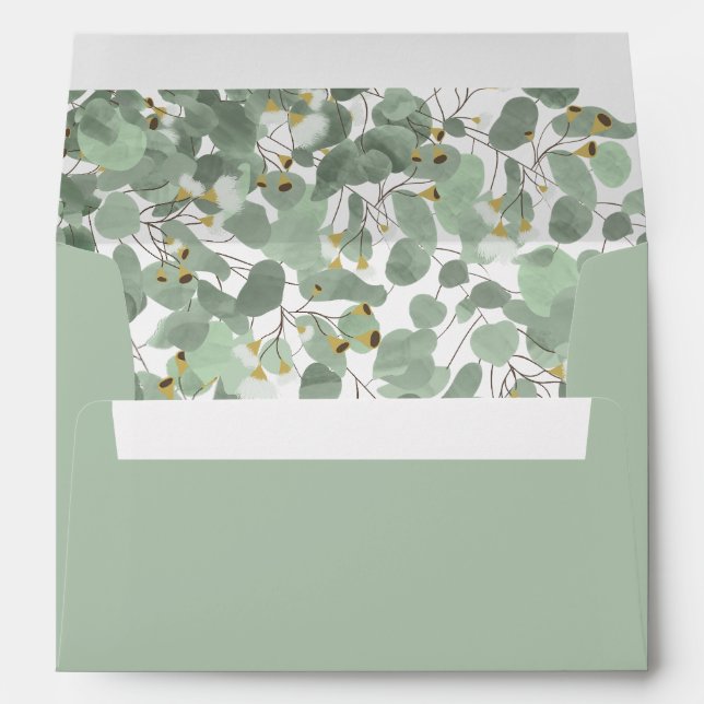 Enveloppe Aquarelle Eucalyptus Mariage de fleurs vertes (Dos (Bas))