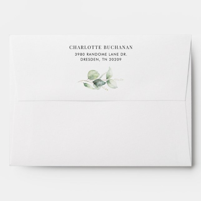Enveloppe Aquarelle Eucalyptus Mariage de verdure (Dos (Haut rabat))