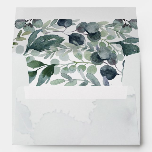 Enveloppe Aquarelle Eucalyptus Monogramme vert (Dos (Bas))