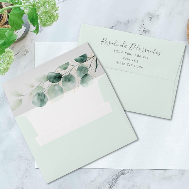 Enveloppe Aquarelle Eucalyptus Verdure Gold Foliage (Watercolor Eucalyptus Greenery Gold Foliage Envelope)