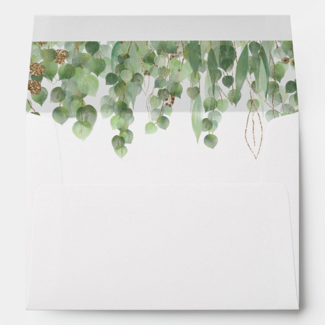 Enveloppe Aquarelle Eucalyptus Verdure Mariage Or (Dos (Bas))