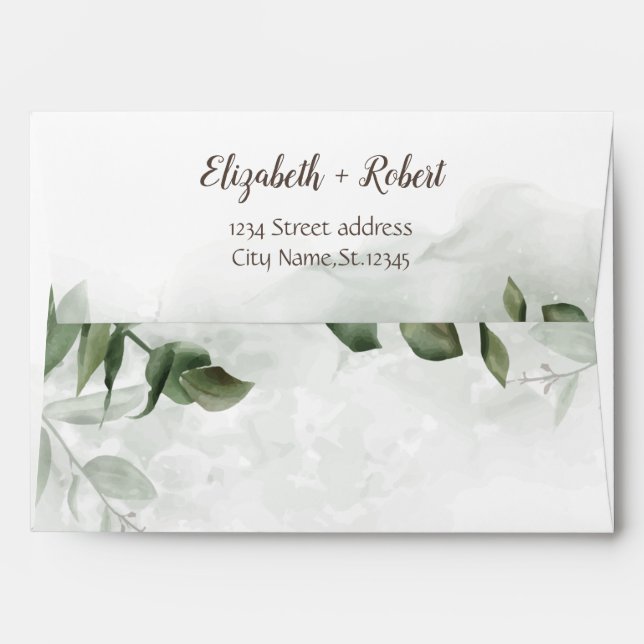 Enveloppe Aquarelle Eucalyptus Vert (Dos (Haut rabat))