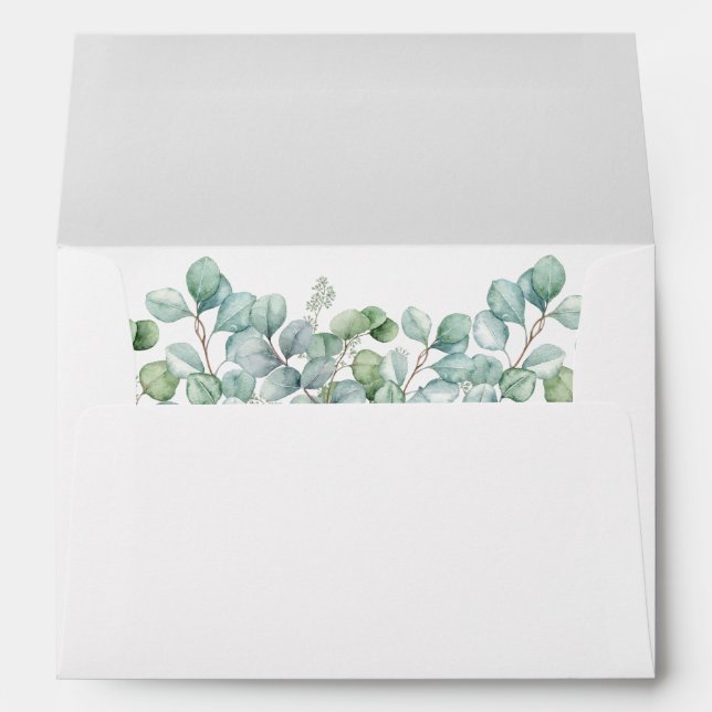 Enveloppe Aquarelle Eucalyptus Vert Mariage Blanc (Dos (Bas))