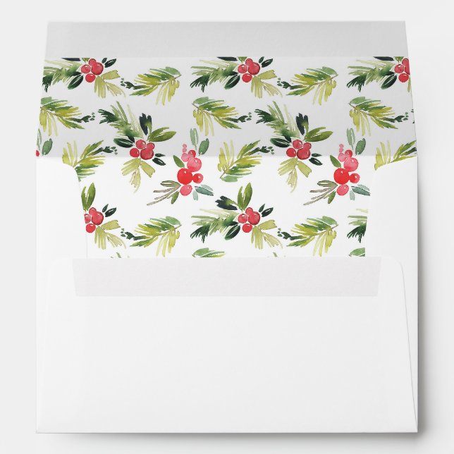 Enveloppe Aquarelle Festive Holly Motif Noël Blanc (Dos (Bas))