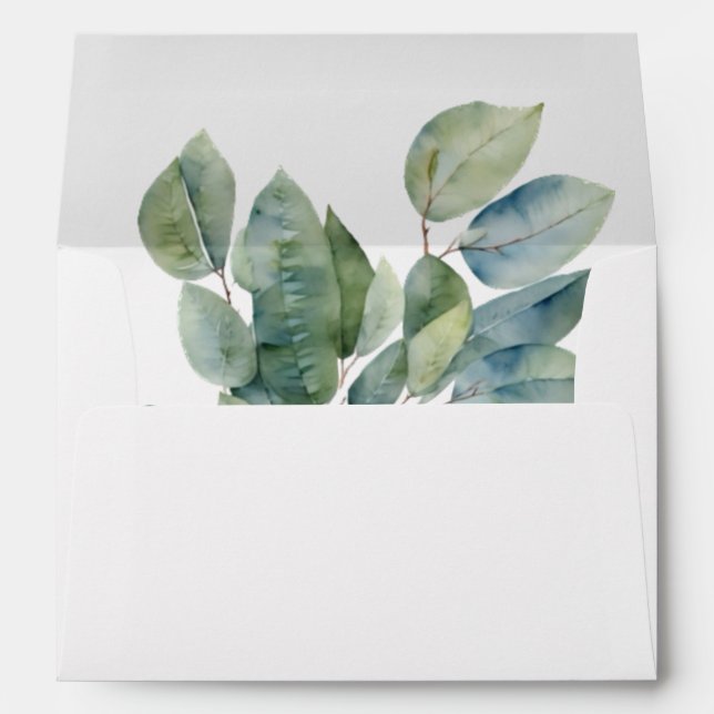 Enveloppe Aquarelle feuillage vert turquoise (Dos (Bas))