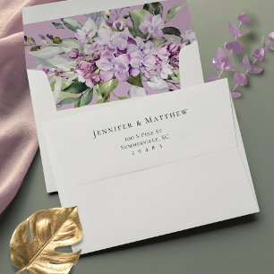 Enveloppe Aquarelle Fleur de Lilas Violet Adresse de Retour