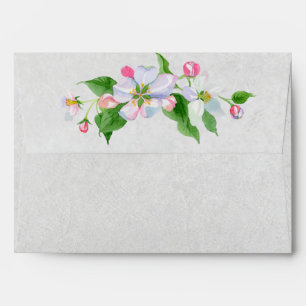 Enveloppe aquarelle fleur de pomme sur papier poli