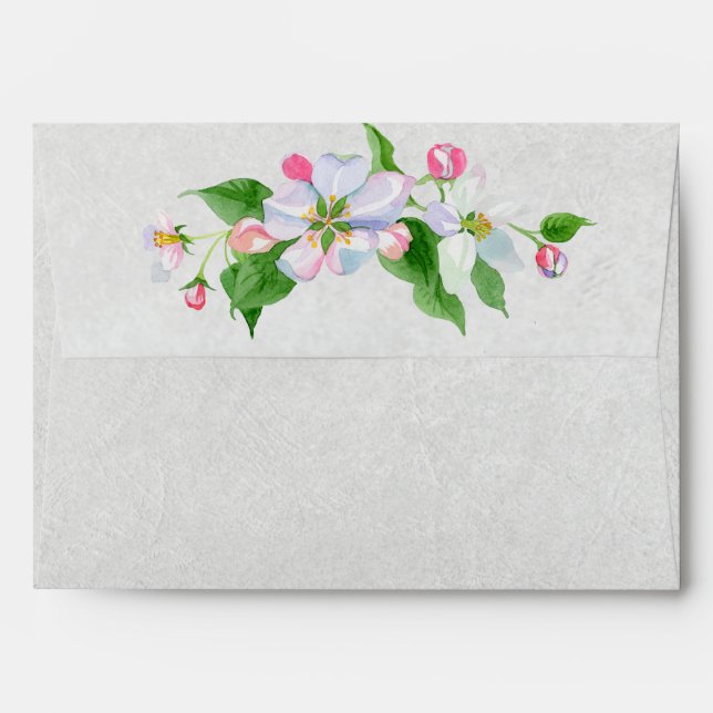 Enveloppe aquarelle fleur de pomme sur papier poli (Dos (Haut rabat))